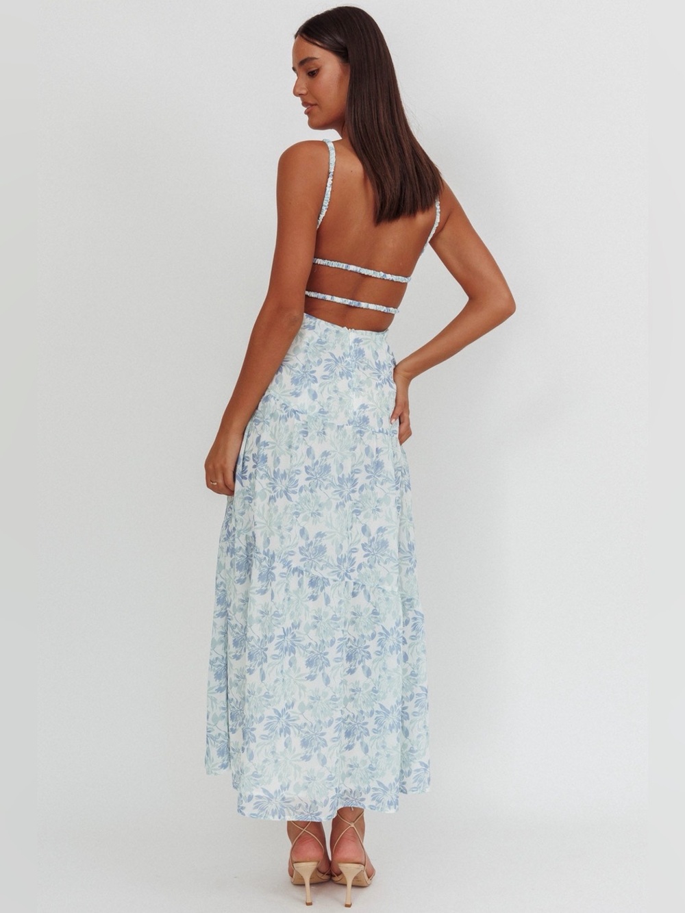 South Pacific Strappy Back Maxi Dress Floral Blue - Picture 2 of 4